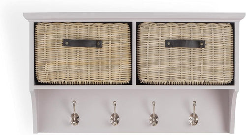 Wall Mounted Coat Rack with Baskets & 4 Hooks Hallway Storage Shelf Unit