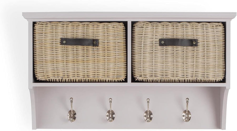 Wall Mounted Coat Rack with Baskets & 4 Hooks Hallway Storage Shelf Unit