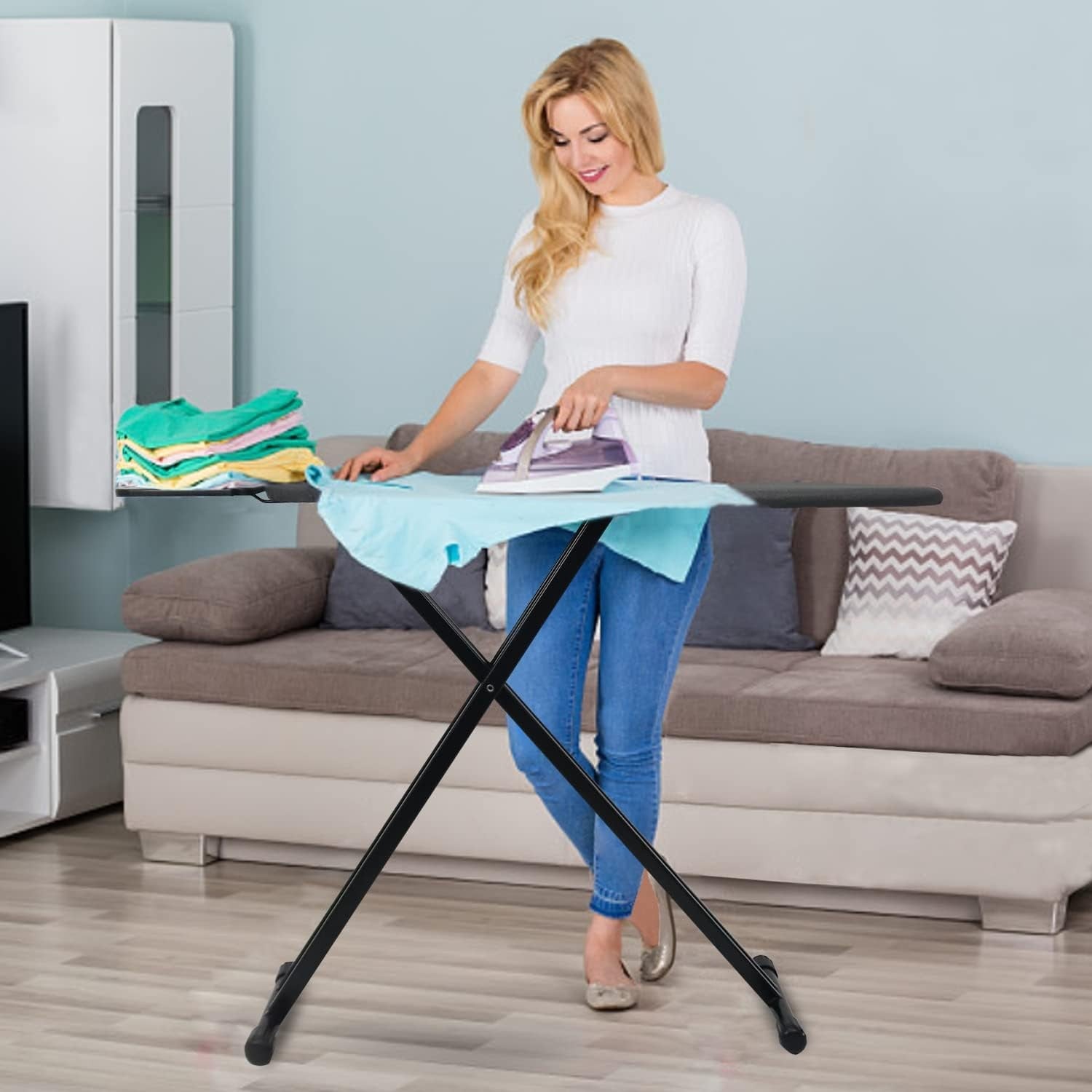 Adjustable Ironing Board with Steam Iron Rest Heat Resistant Black 109x33cm