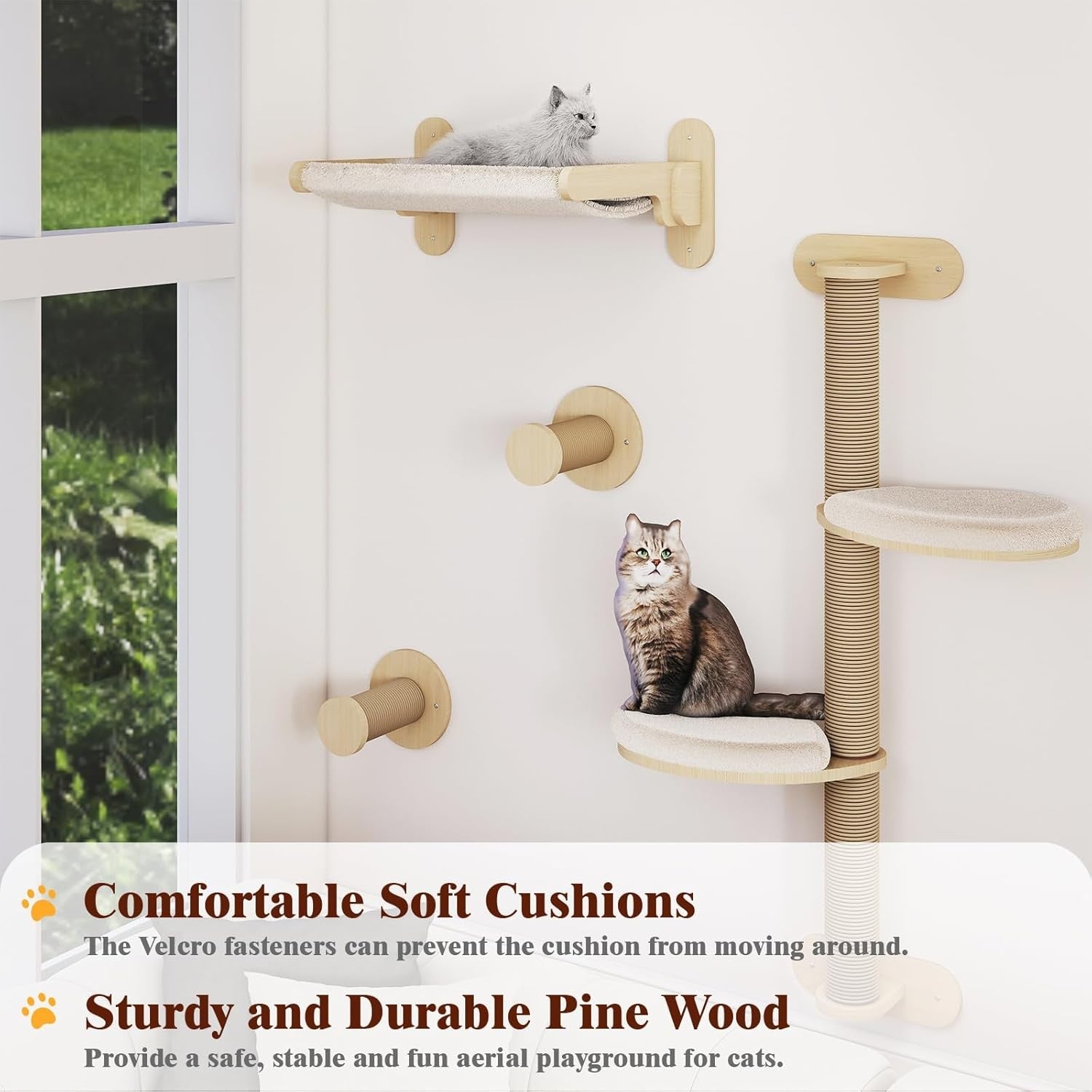 Cat Wall Shelves Climbing Set Solid Wood Multi Level Scratching Platforms