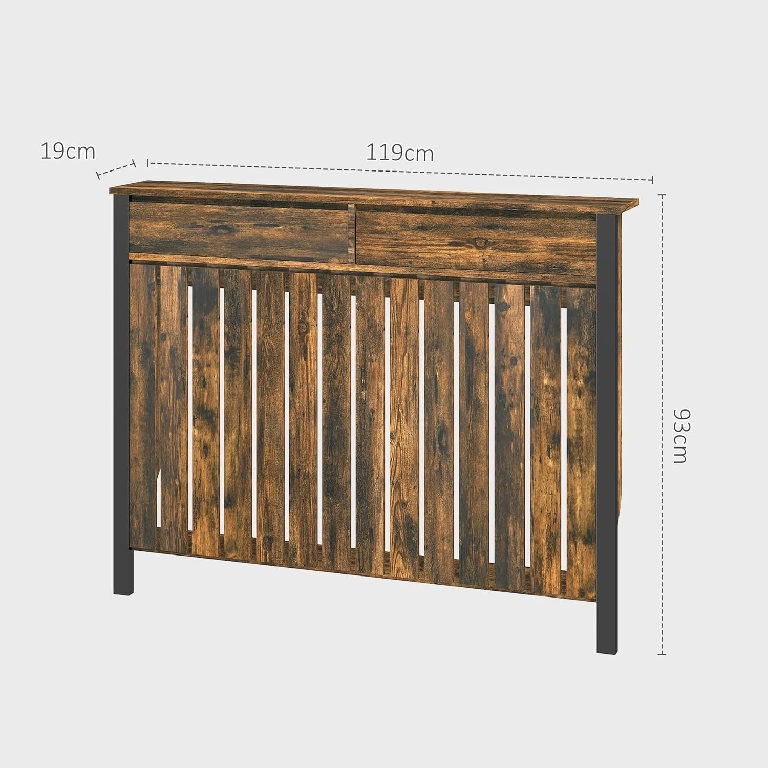 Rustic Brown Radiator Cover with Drawers Industrial Wood Cabinet 119x93cm