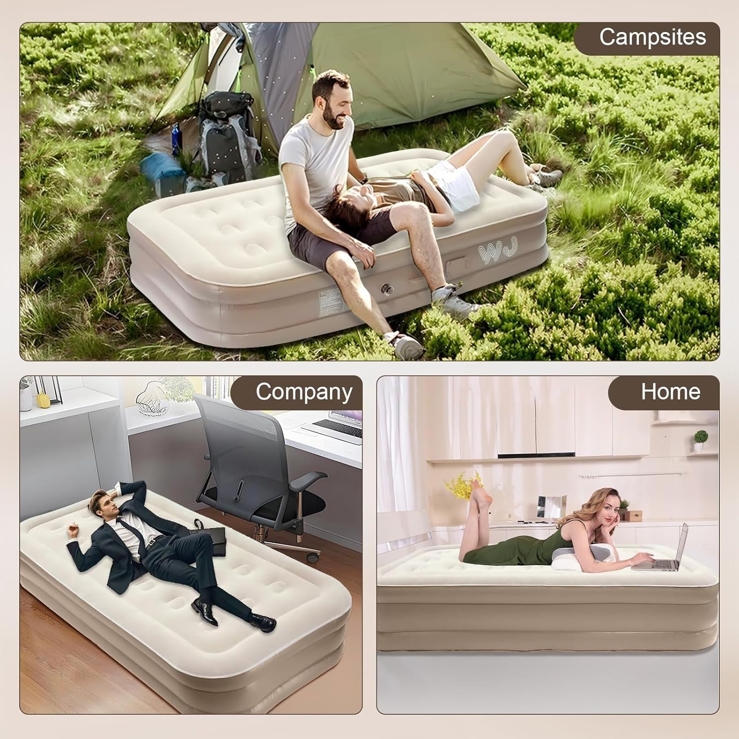 Single Inflatable Air Mattress w/ Built-in Pump & LED Camping Light