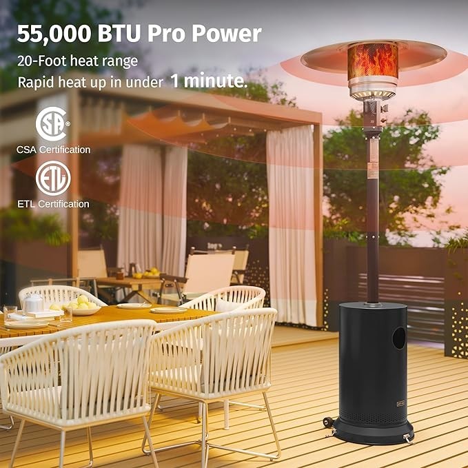 Outdoor Propane Patio Heater 55,000 BTU Safe Stainless Steel with Wheels