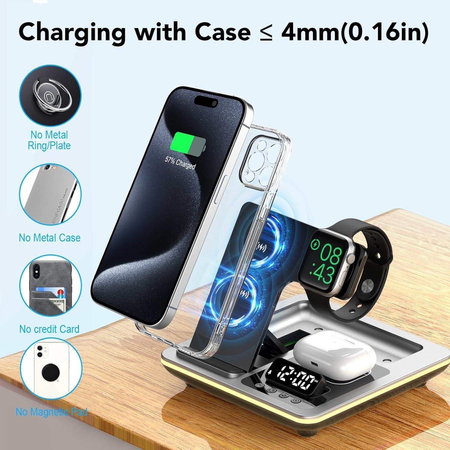 5 in 1 Foldable Wireless Charging Station Night Light Alarm Clock Stand