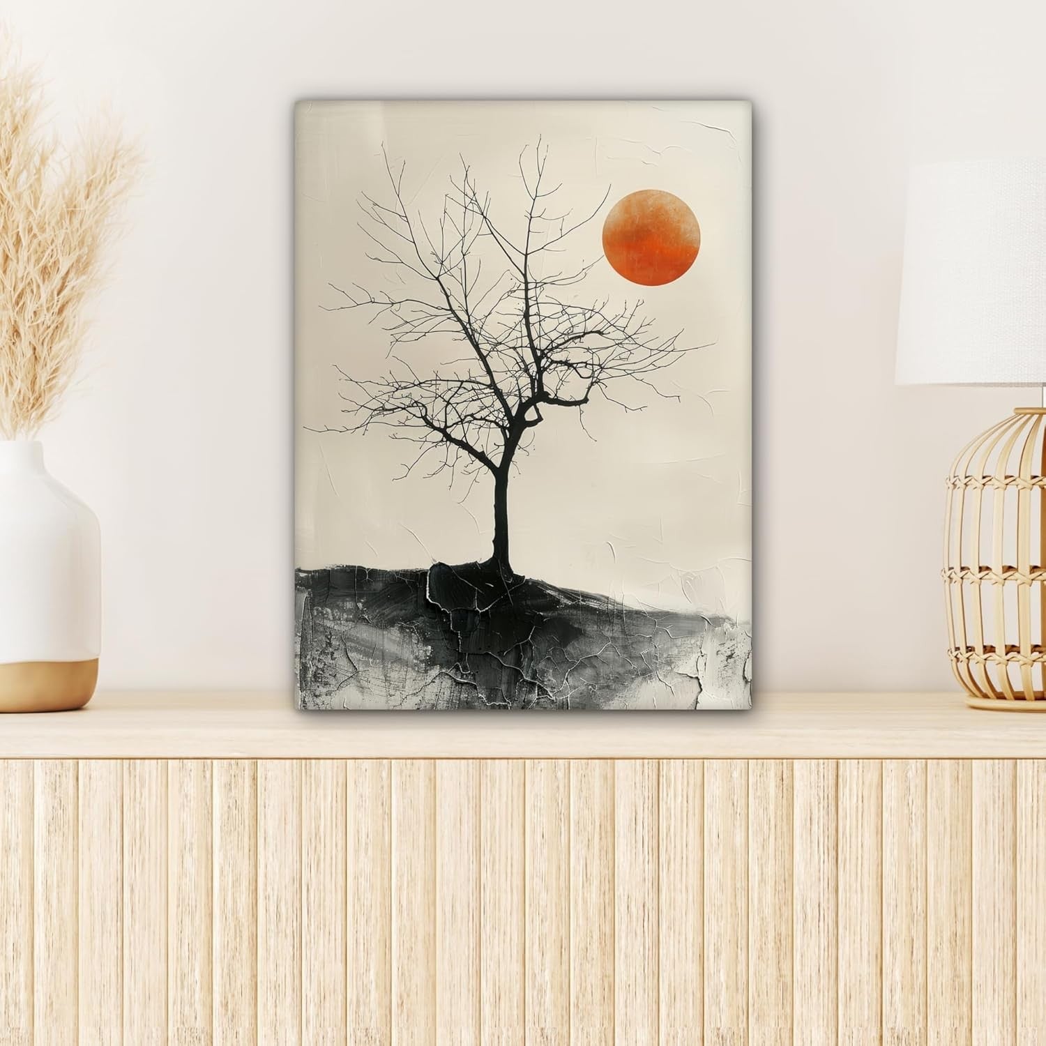 Tree Moon Canvas Wall Art 30x40cm Framed Modern Nature Print