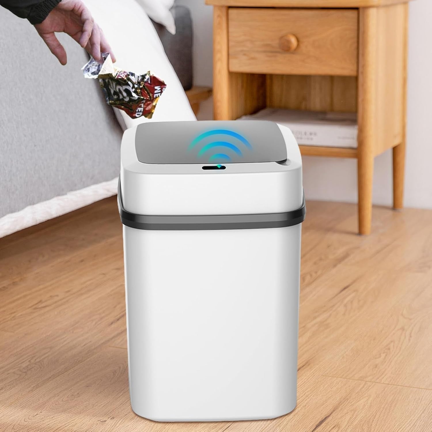 13L Automatic Sensor Trash Can USB Charging Touchless Bin White