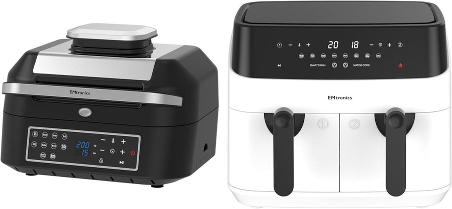White Dual Air Fryer Set 9L Double Drawer + 6.3L Grill Temp Probe 60m