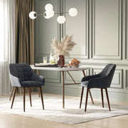2x Grey Dining Chairs Linen-Fabric Padded Armchairs Steel Legs Modern
