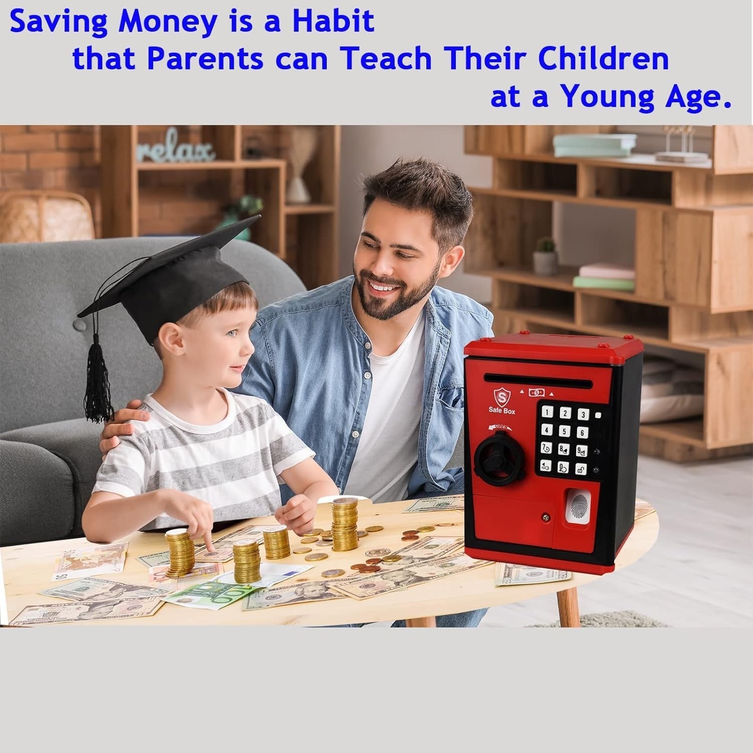 Kids Fingerprint Money Safe ATM Piggy Bank Password Coin Saving Box