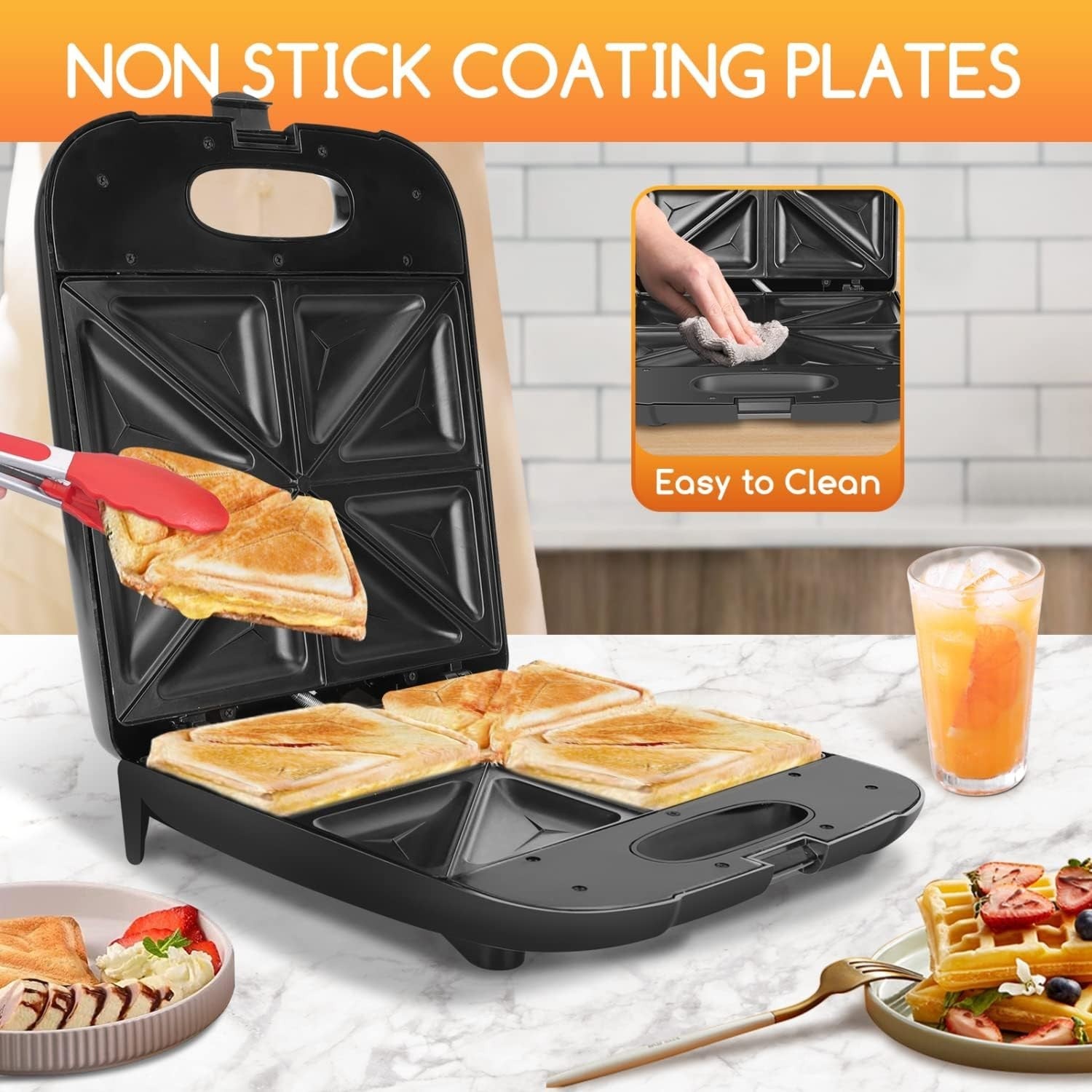 4-Slice Sandwich Maker 28x22.5cm Non-Stick Toastie Grill Fast Heating