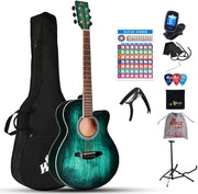 40" Acoustic Guitar Beginner Starter Kit Steel String Blue Green