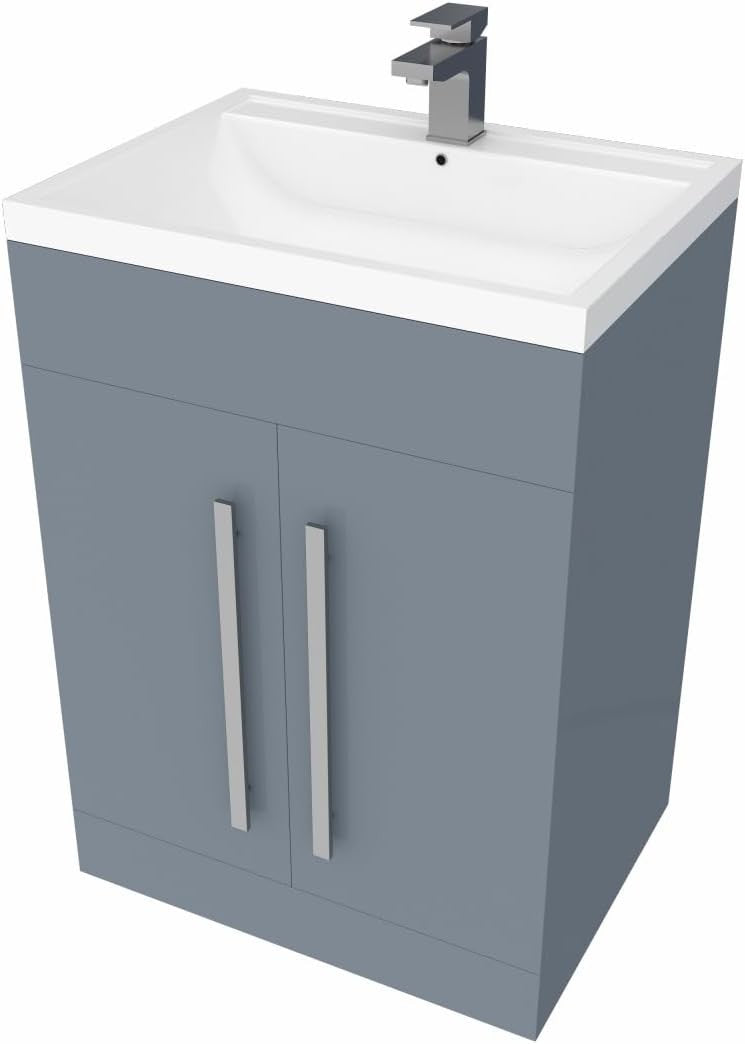 600mm Gloss Grey Floor Standing Vanity Unit with Basin Sink & Bathroom Storage