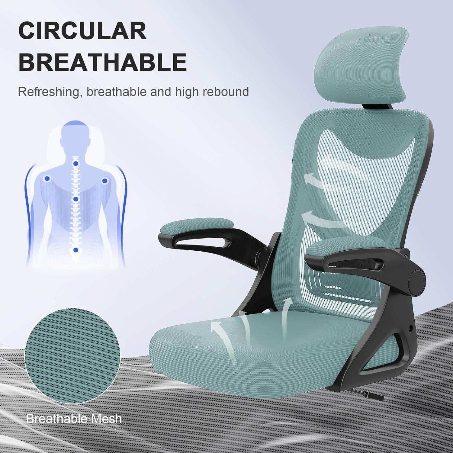 Pink Ergonomic Office Chair Mesh High Back Lumbar Support Flip-Up Arms Headrest