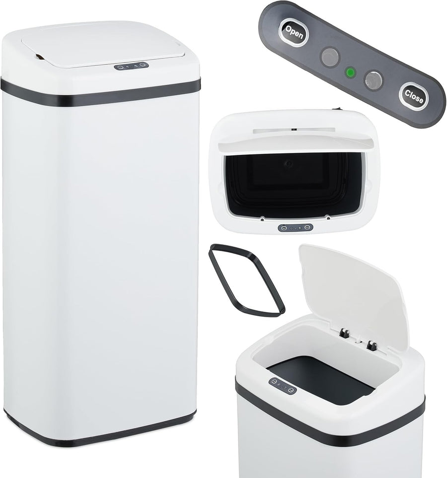 40L Touchless Kitchen Bin Sensor Automatic Electric Lid White
