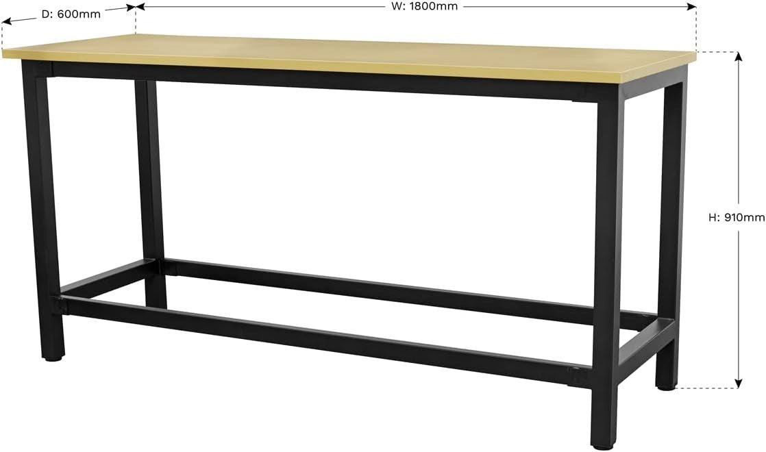 Steel Workbench 1.8m with 25mm MDF Top 500kg Capacity Adjustable Feet