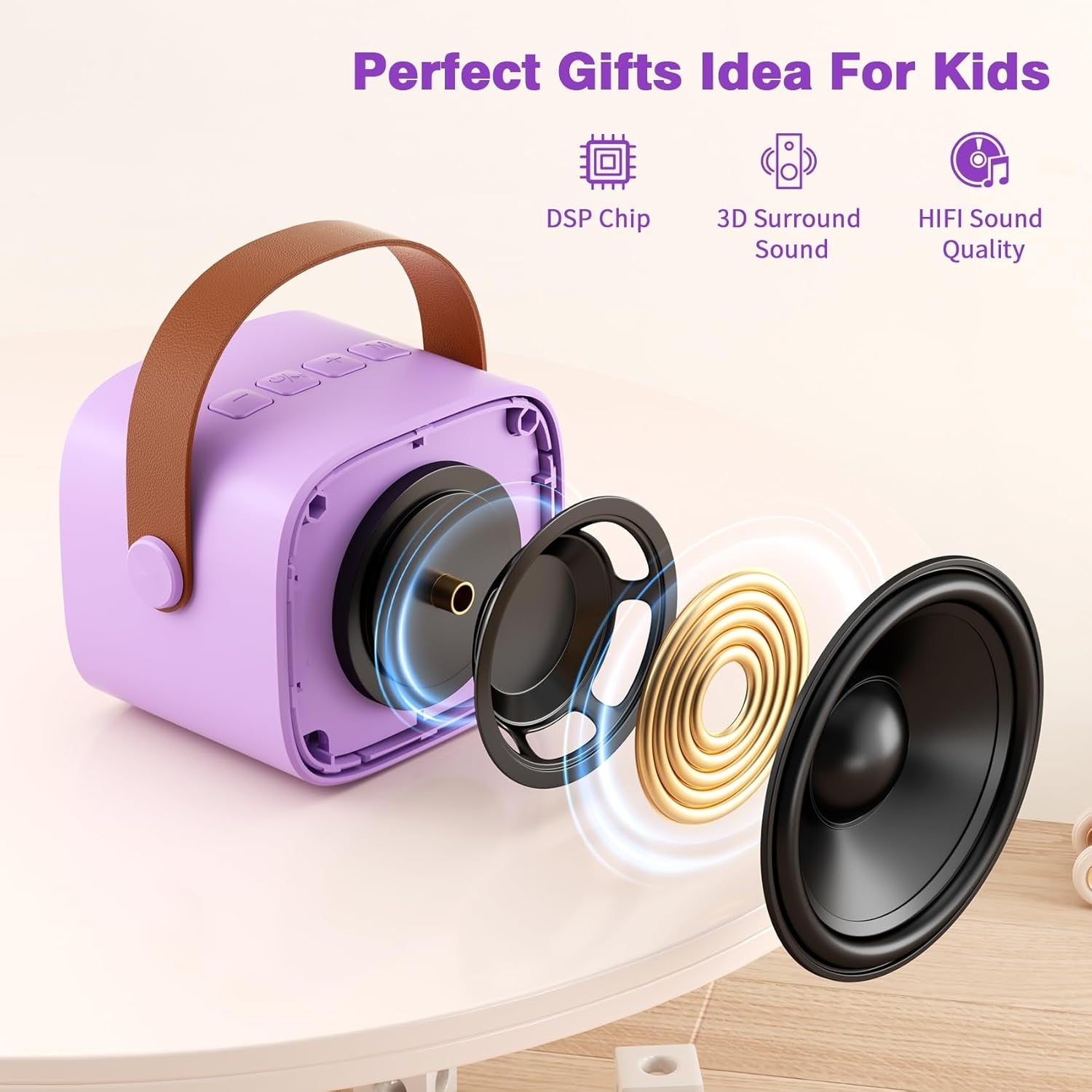 Kids Mini Karaoke Machine 2 Wireless Mics Bluetooth LED