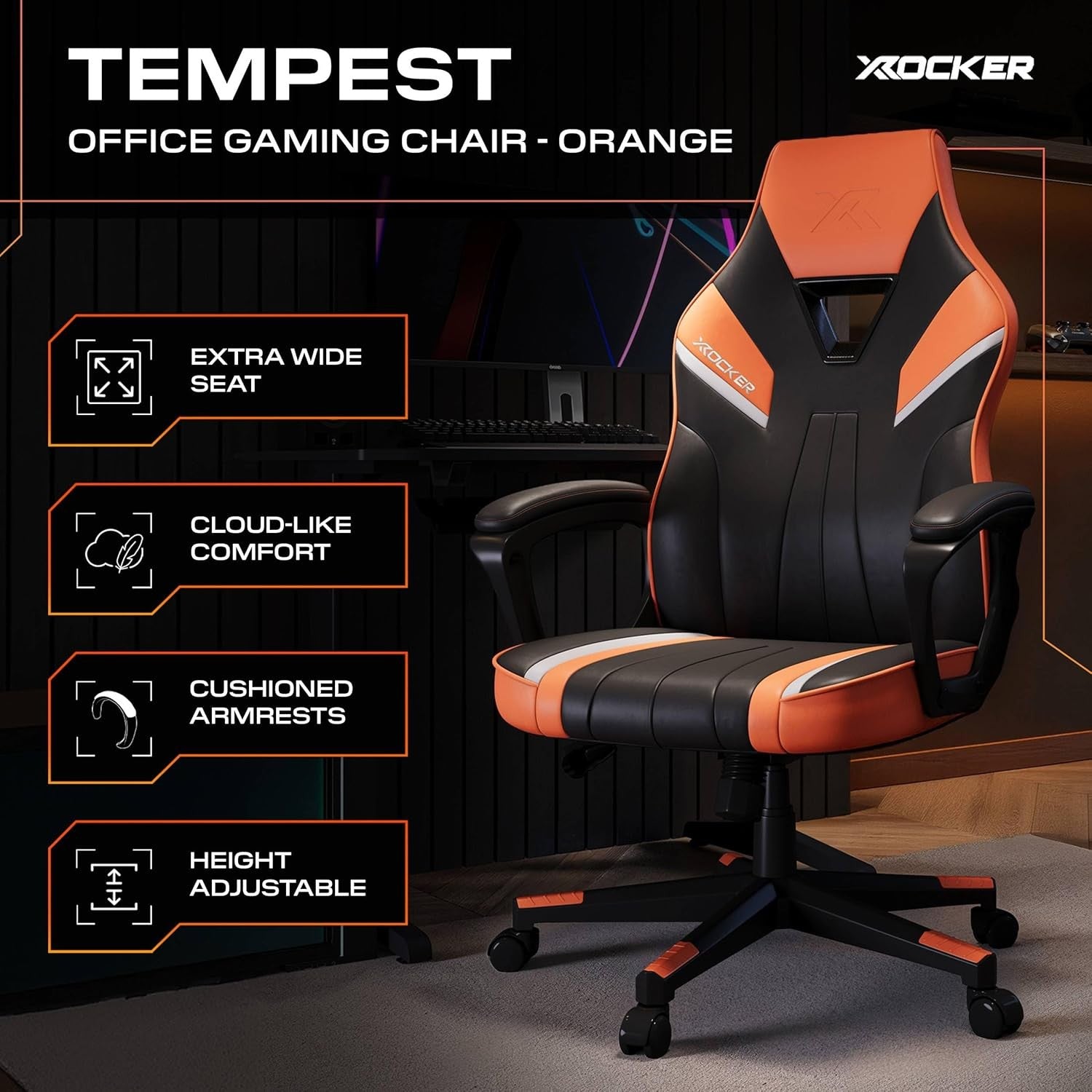 Ergonomic Gaming Chair High Back Extra Wide Seat Orange
