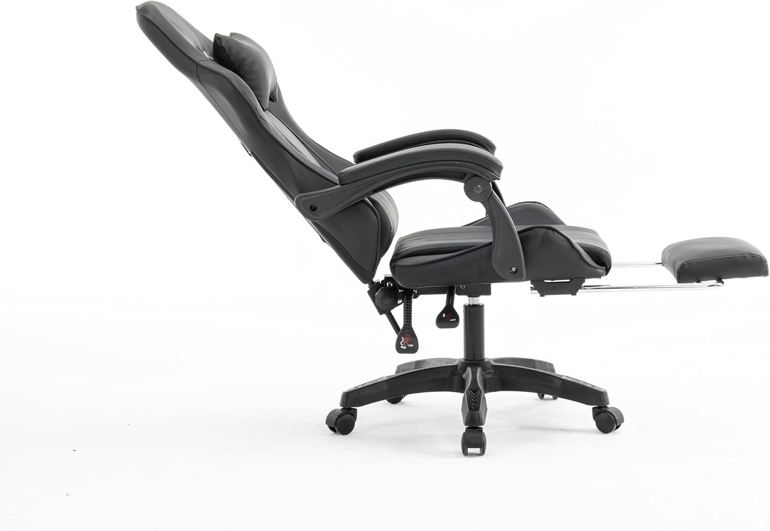 Gaming Chair PU Leather Swivel Office PC Desk Seat Recliner with Footrest Black