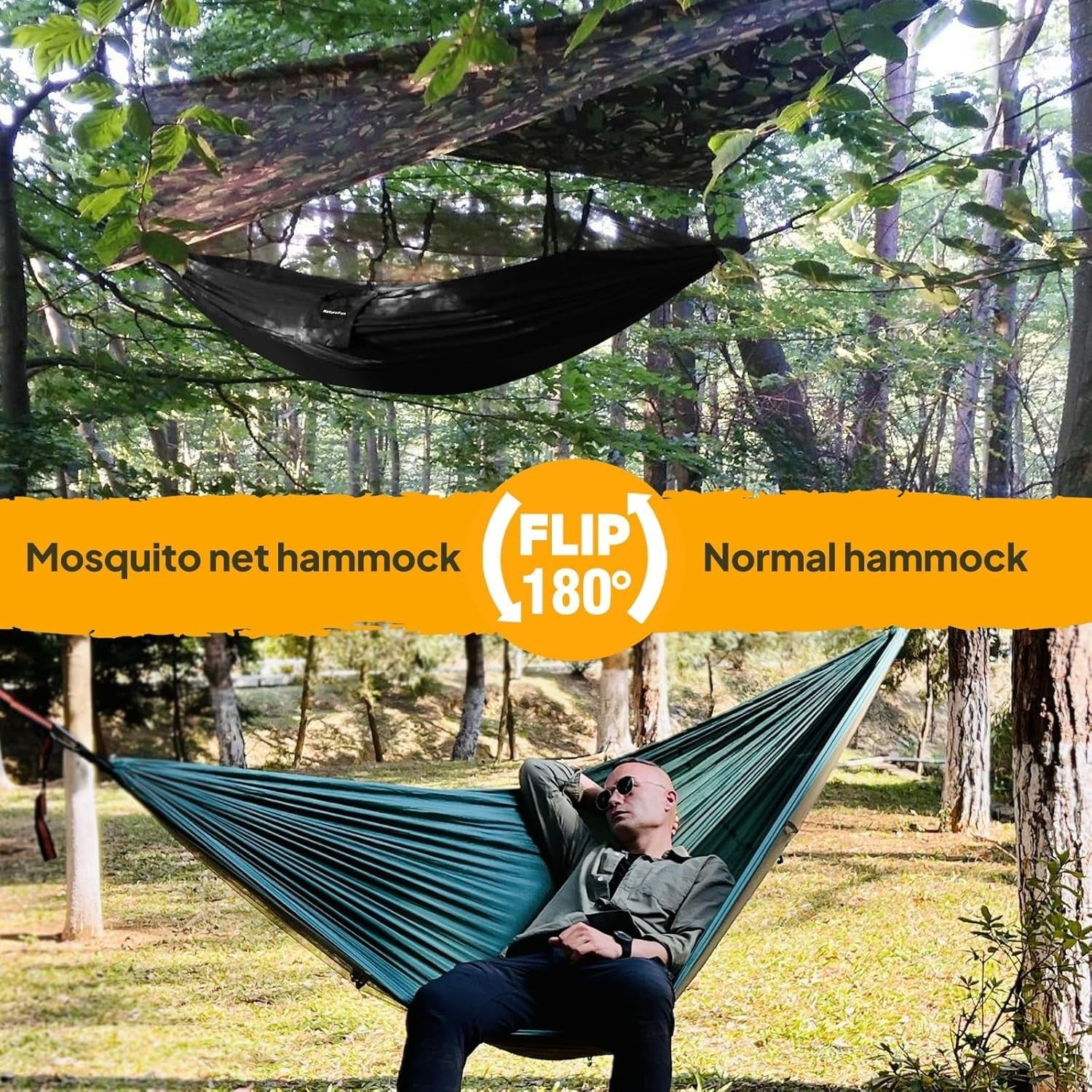 Camping Hammock with Mosquito Net 300kg, Load 275x140cm, Lightweight Outdoor