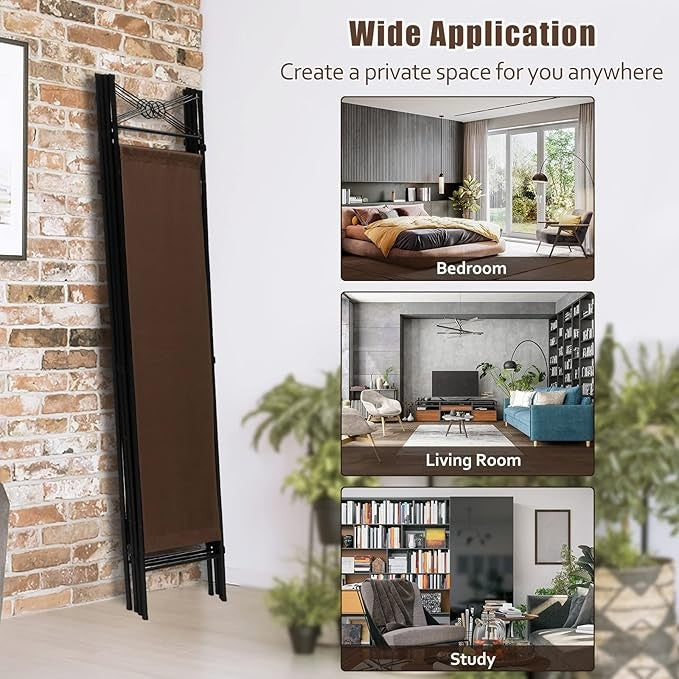 Brown 4 Panel Folding Room Divider – Freestanding Privacy Screen with Detachable