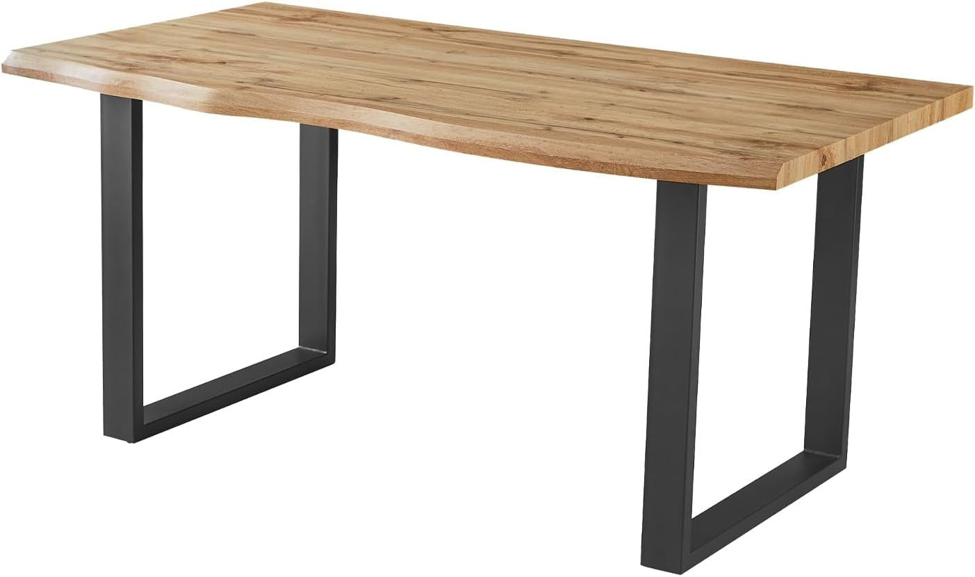 160cm Live Edge Dining Table Oak Effect Metal Legs Modern Industrial
