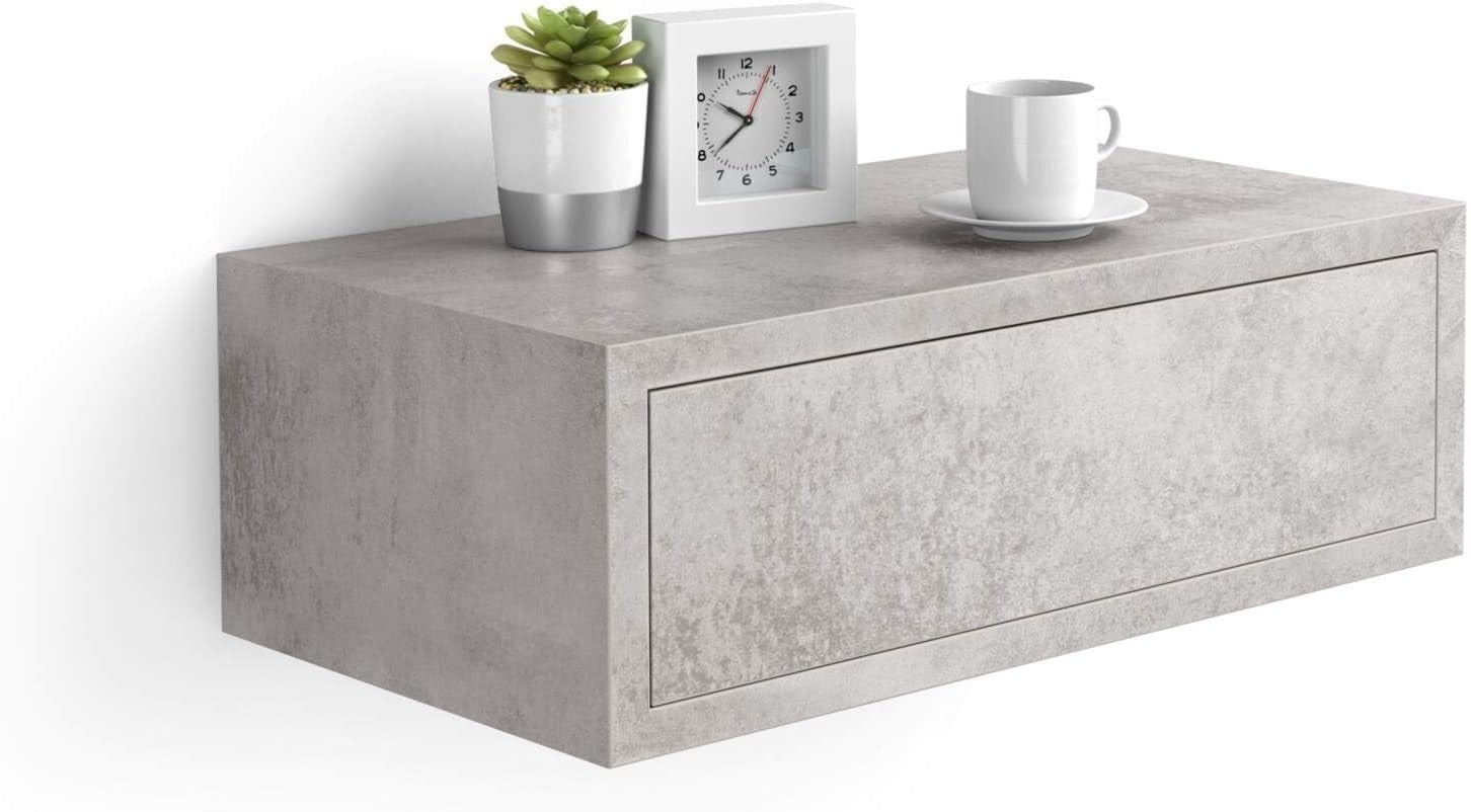 Floating Concrete Grey Wall Bedside Table – Modern Industrial Nightstand