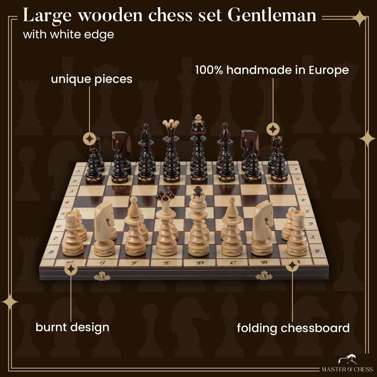 50cm Large Wooden Chess Set – Handcrafted Folding Board & Elegant Pieces
