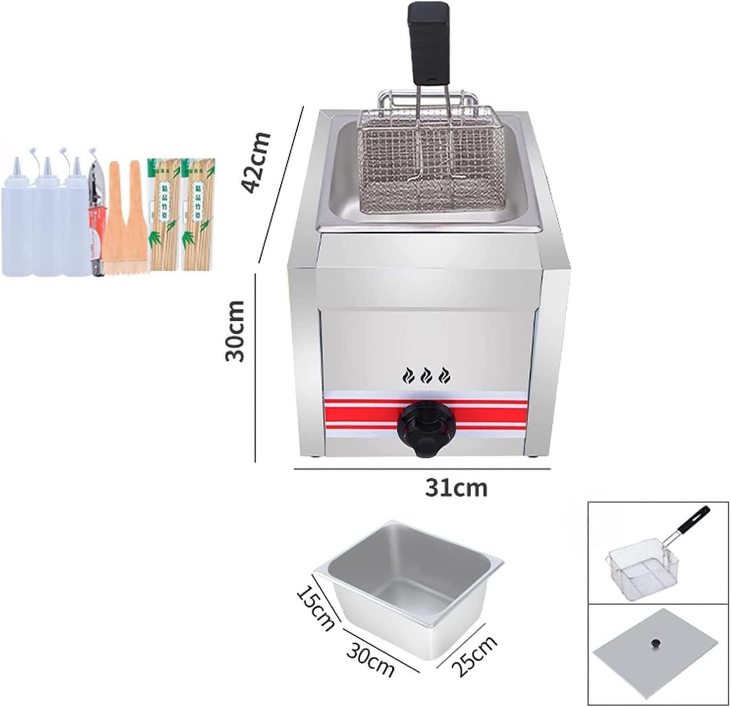Commercial LPG Gas Deep Fryer Stainless Steel Countertop w Baskets