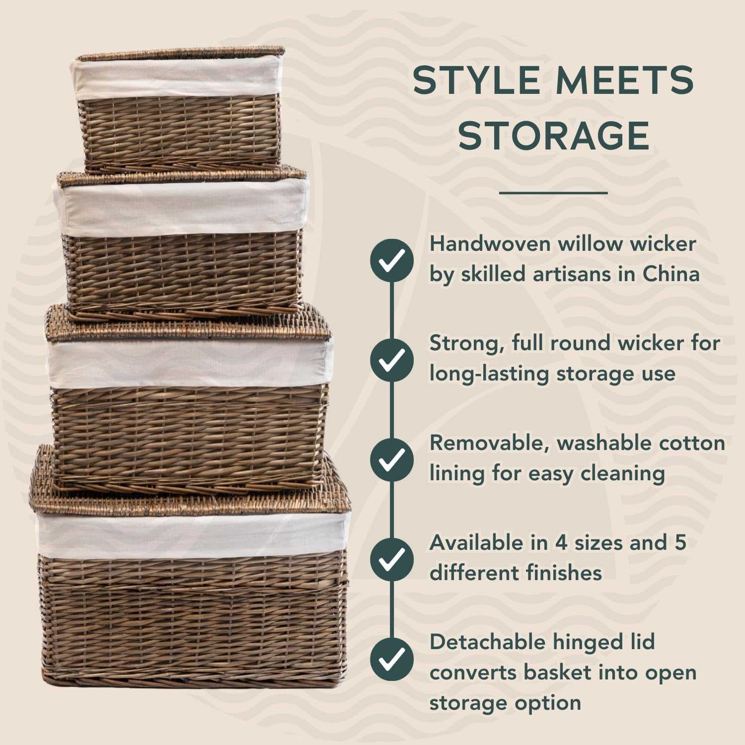 Large Wicker Laundry Hamper with Lid & Cotton Liner – Bedroom Bathroom Storage B