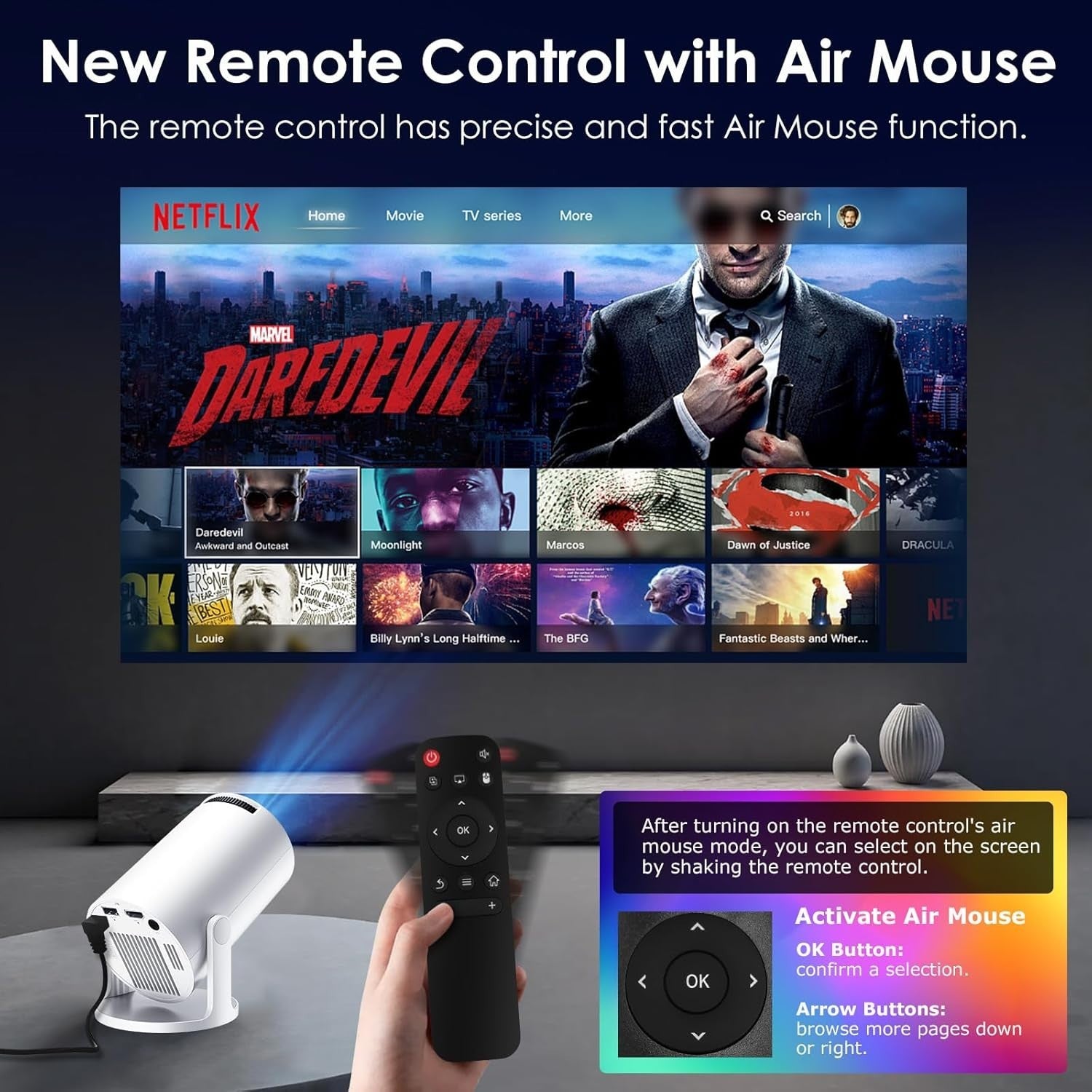 Smart Mini Projector WiFi 6 1080P Support Bluetooth 180° Auto Keystone