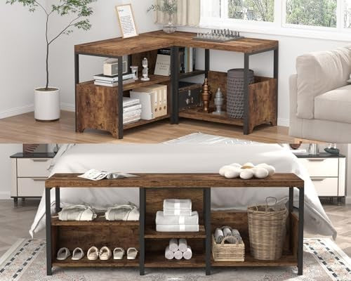 Rustic Brown Entryway Bench 145cm Shoe Storage Hallway Corner Seat