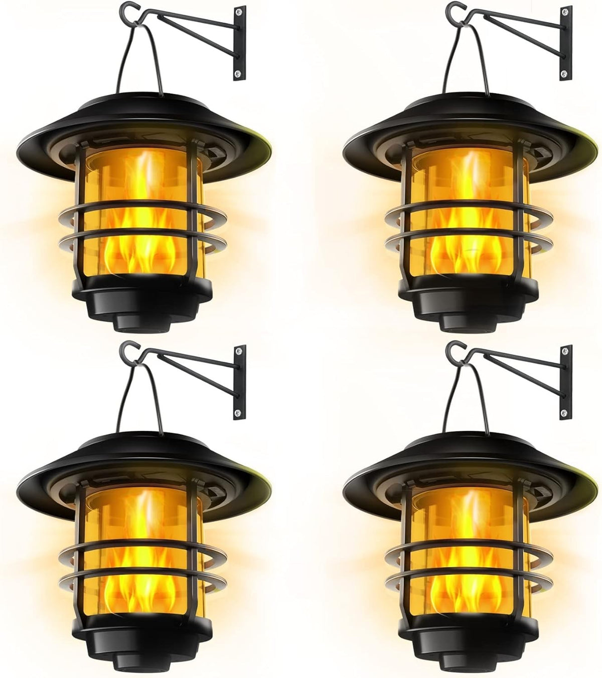 Solar Flickering Flame Lanterns 4 Pack Outdoor IP65