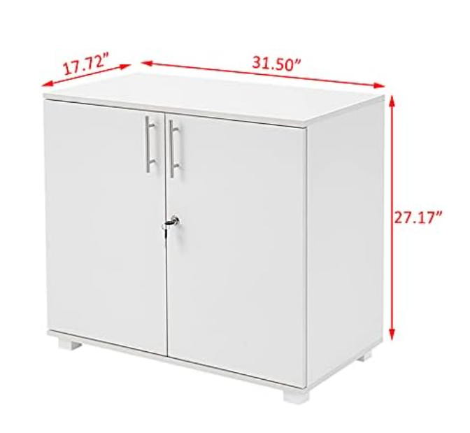 White 2 Door Lockable Office Cabinet Wooden Filing Storage Cupboard