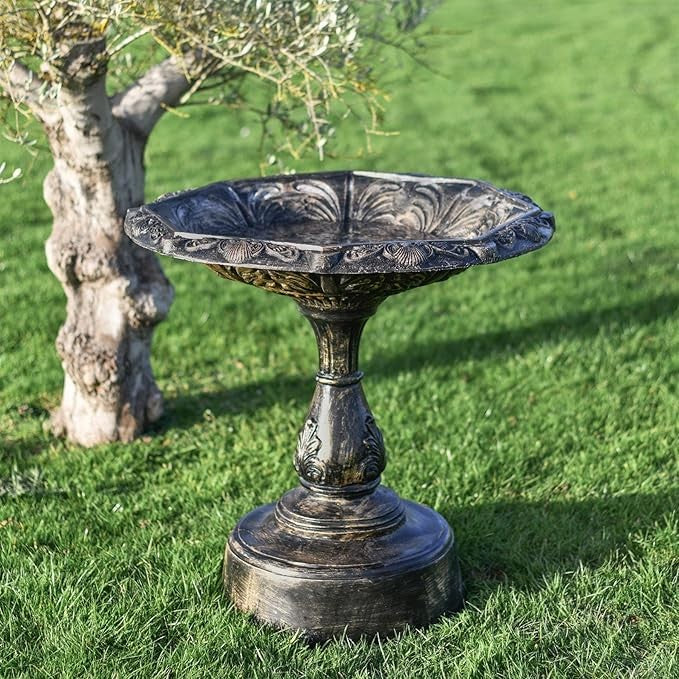 Brushed Gold Metal Bird Bath – Heavy Duty Garden Ornament Outdoor Decor