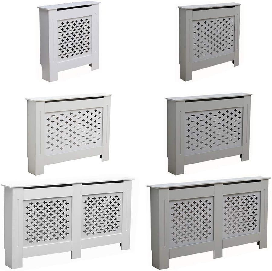 Medium White Radiator Cover | Modern MDF Cross Pattern Cabinet