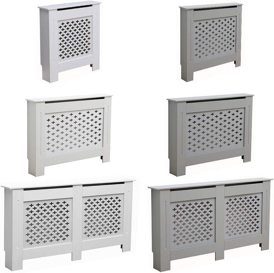 Medium White Radiator Cover | Modern MDF Cross Pattern Cabinet