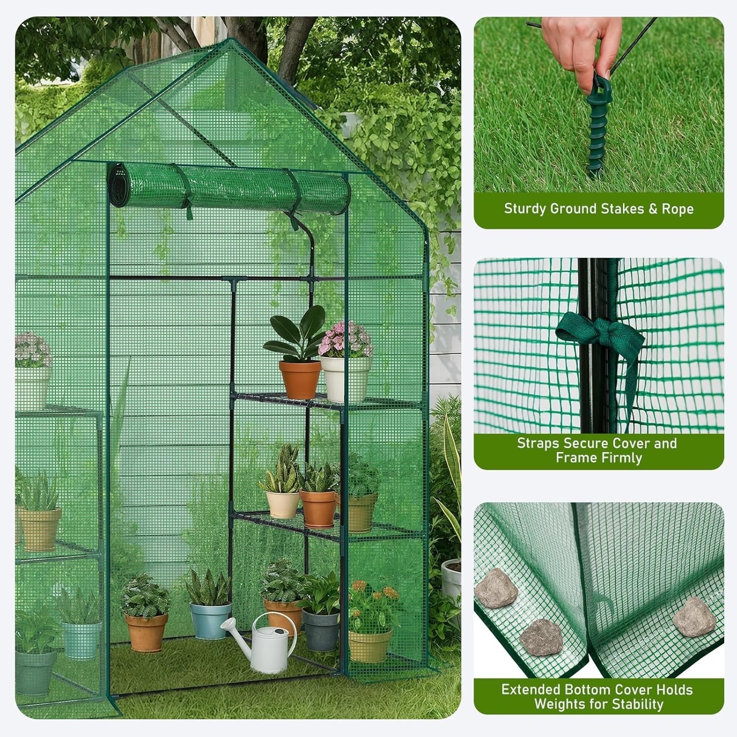 Walk-In Greenhouse 3 Tier 4 Shelf PE Cover Steel Frame Garden Plant Tent