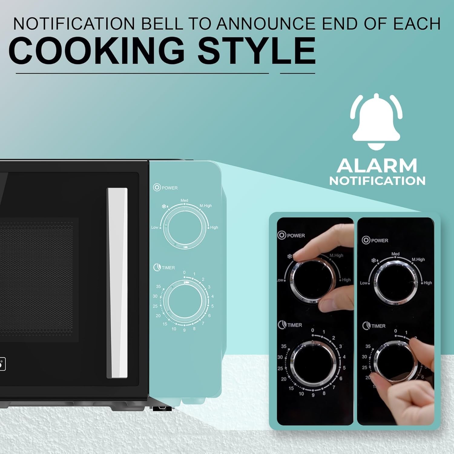 Compact 20L Microwave Oven 800W Manual Control 10 Power Levels Kitchen