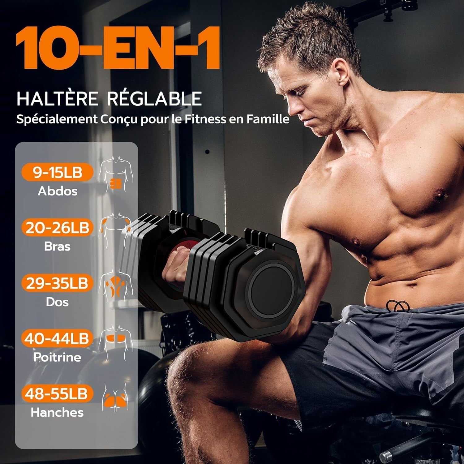 Adjustable Dumbbell 55lb Single Quick Dial Safety Lock Space-Saving
