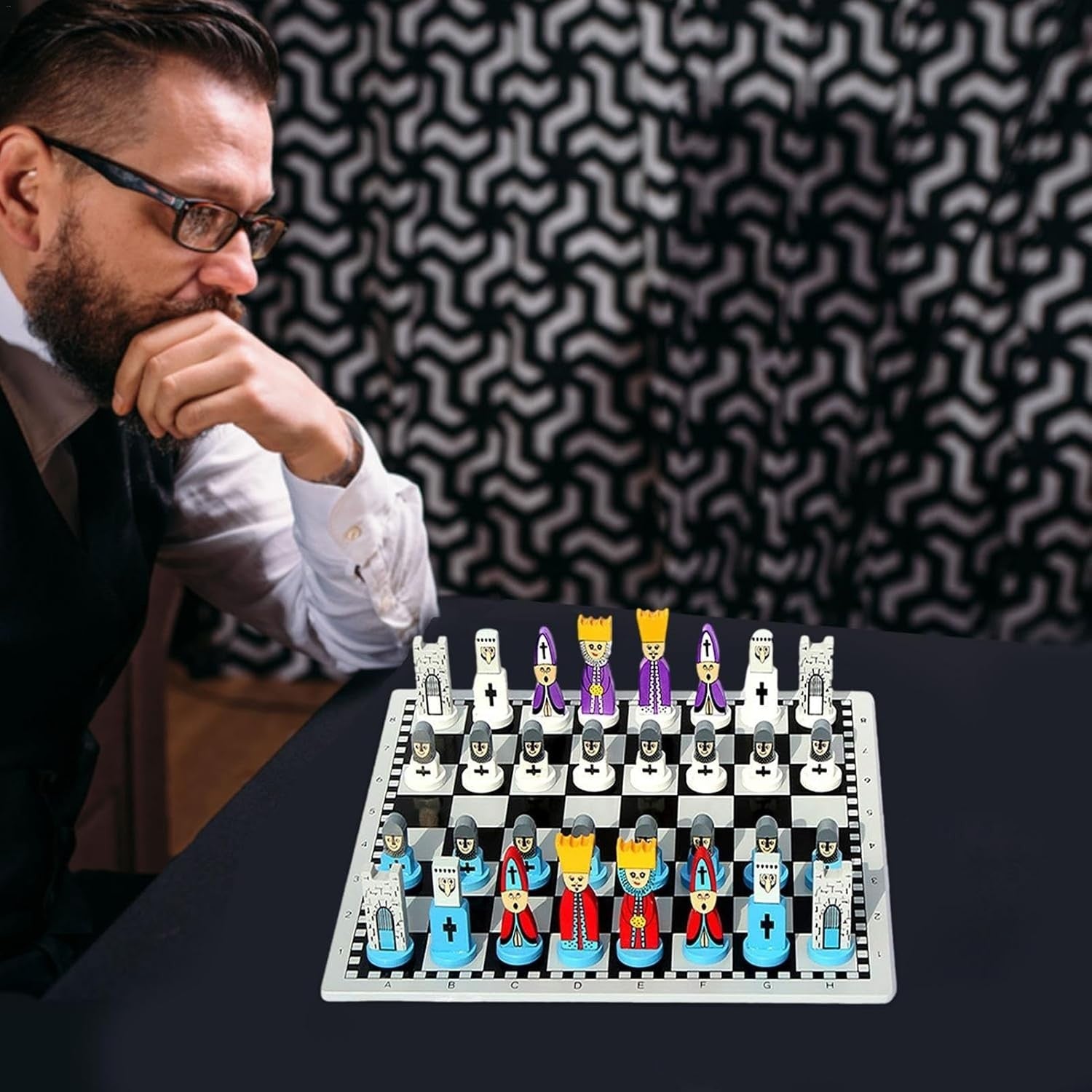Wooden Cartoon Chess Set for Kids | Portable Board Game | Safe Durable Pieces