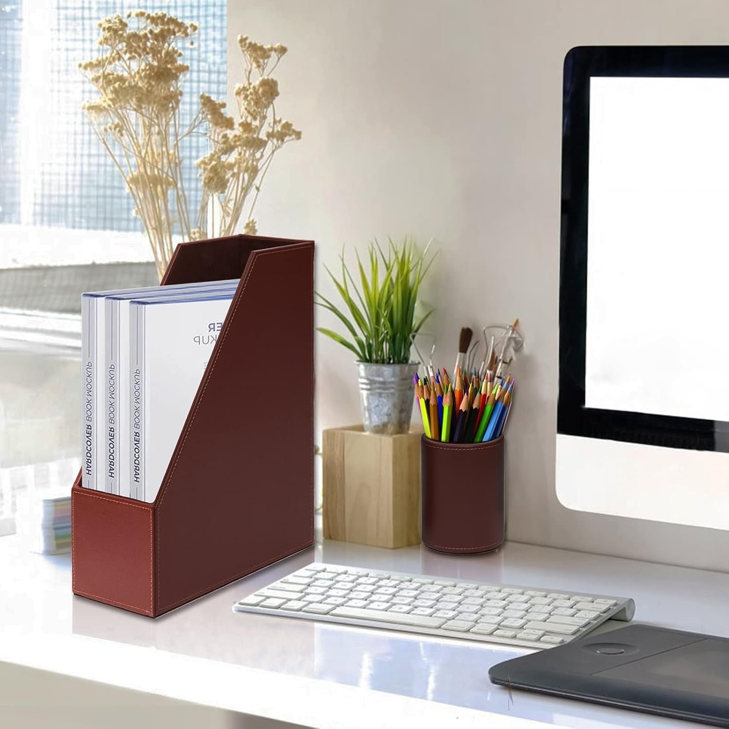 Luxury PU Leather 6-Piece Desk Organizer Set with Writing Pad & Pen Holder