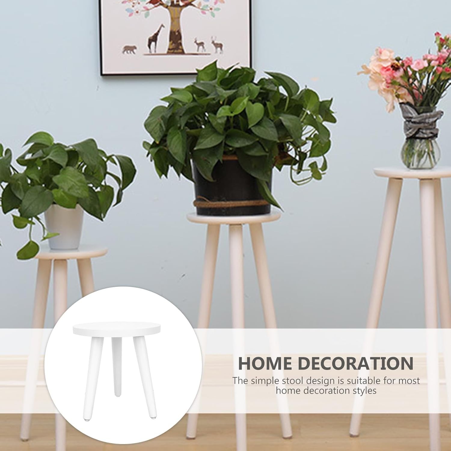 Wooden Plant Stand Indoor Flower Pot Stool Small Round Side Table White 22x20cm