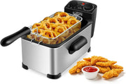 3L Electric Deep Fat Fryer Stainless Steel Adjustable Temp Viewing Window