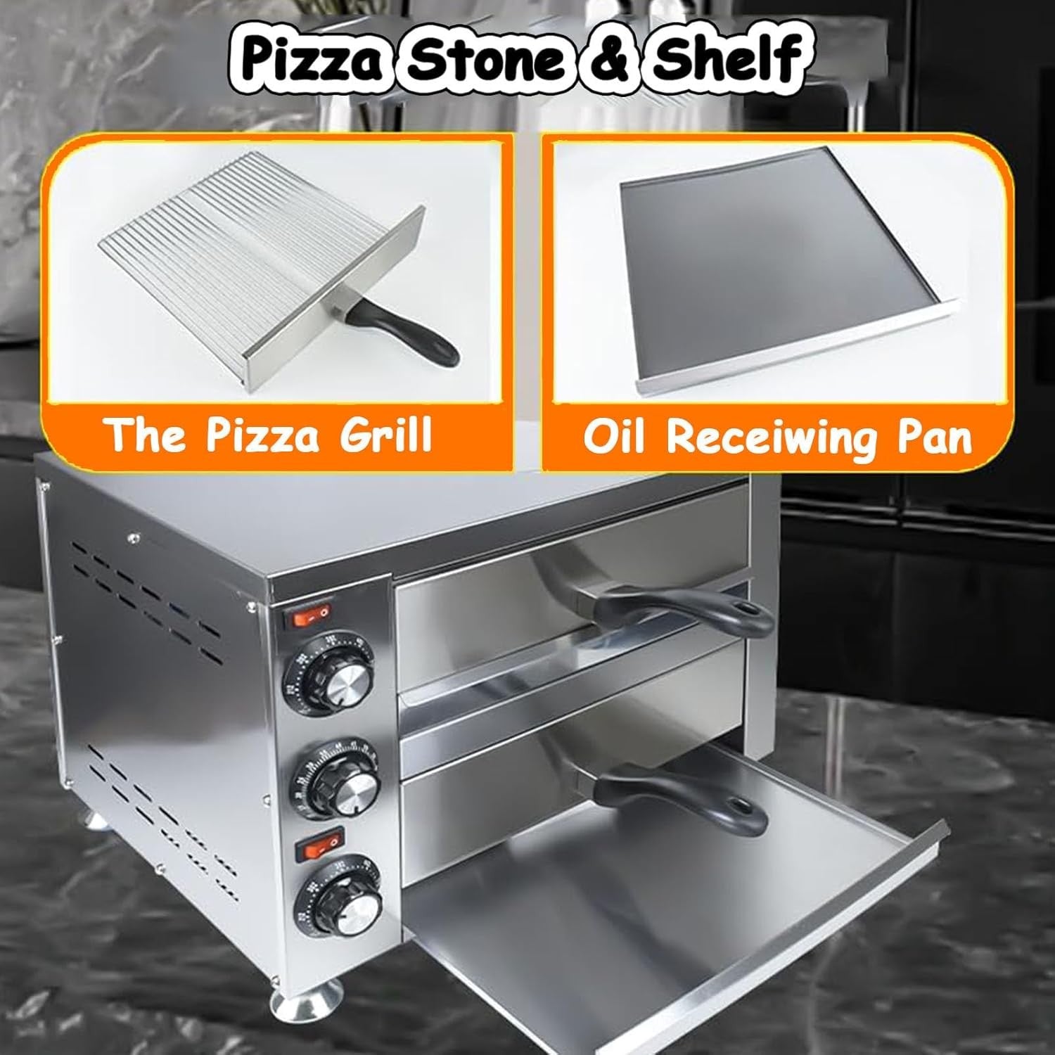 Commercial Double Deck Electric Pizza Oven | Stainless Steel Countertop 16” 2200