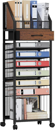 9 Tier Rolling File Cart Office Organizer Desk Storage with Drawer