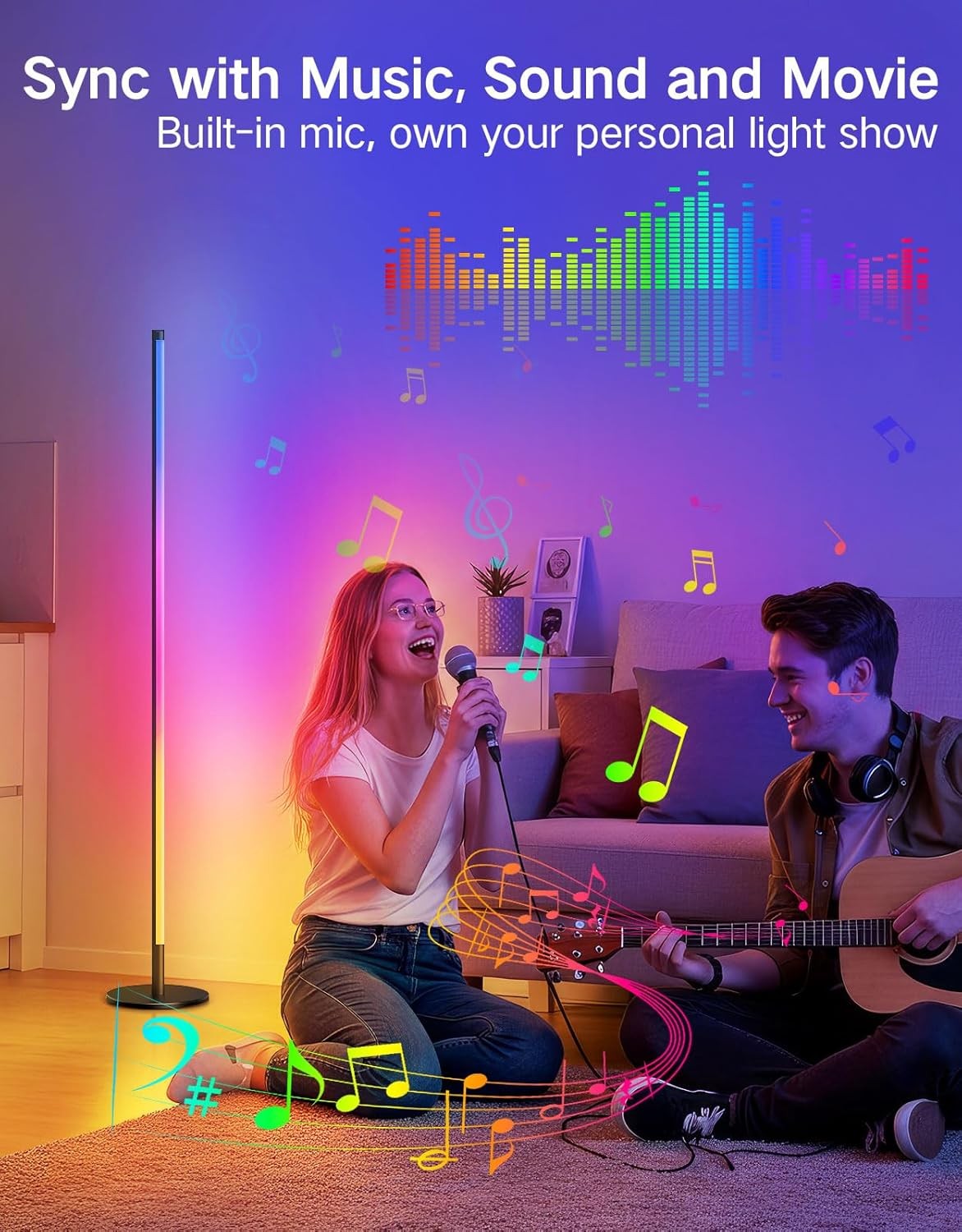 Smart RGB Corner Floor Lamp App Remote Music Sync LED Mood Light