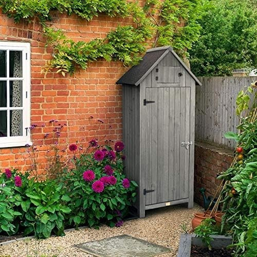 Slimline Wooden Garden Storage Shed Compact Outdoor Tool Cabinet with Shelves