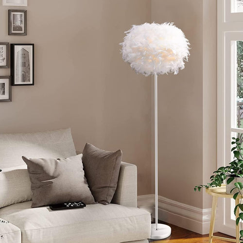 Feather Floor Lamp White Modern Standing Light Soft Ambient Bedroom Decor