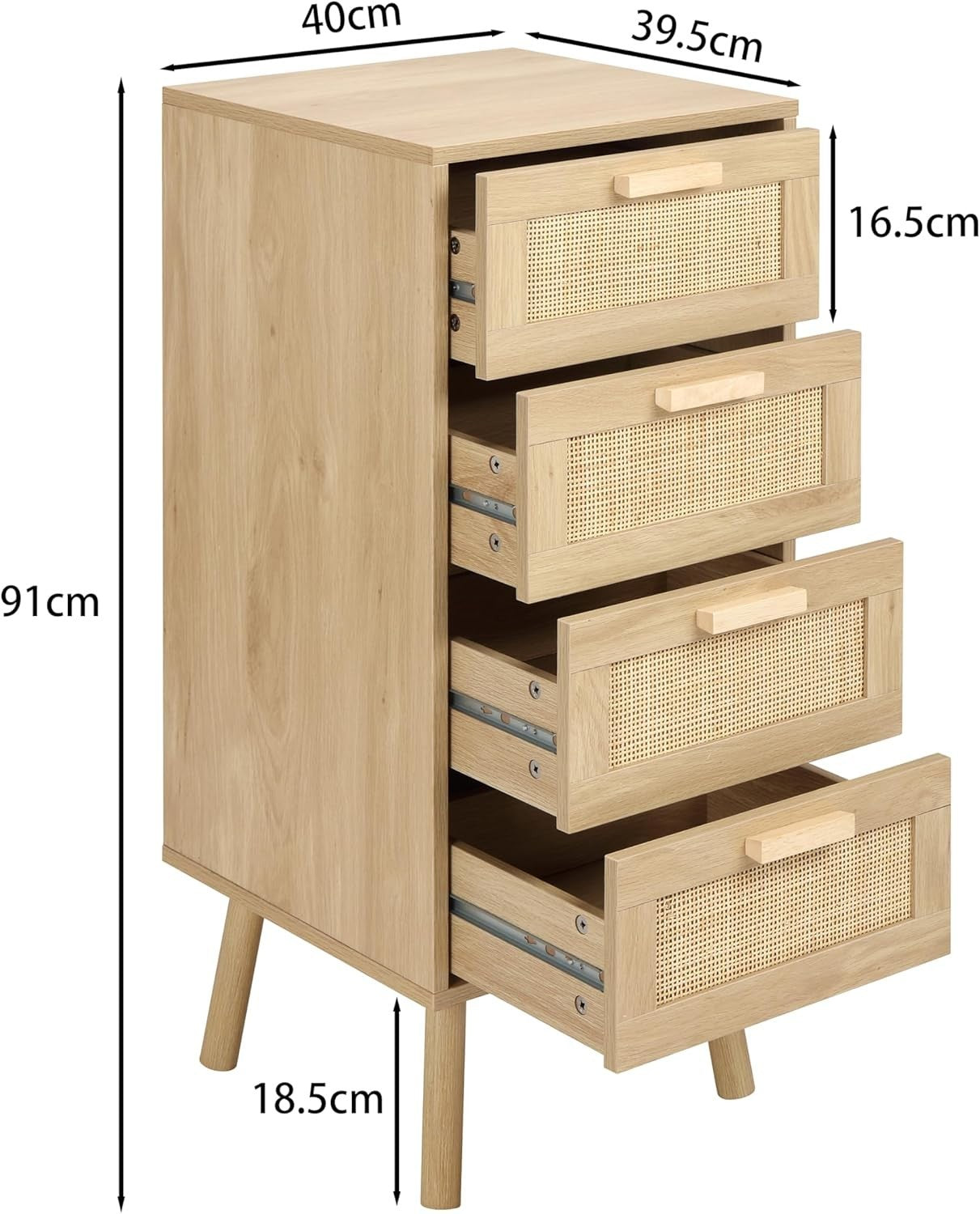 4 Drawer Rattan Chest Bedroom Storage Unit Tall Wooden Legs Compact Design