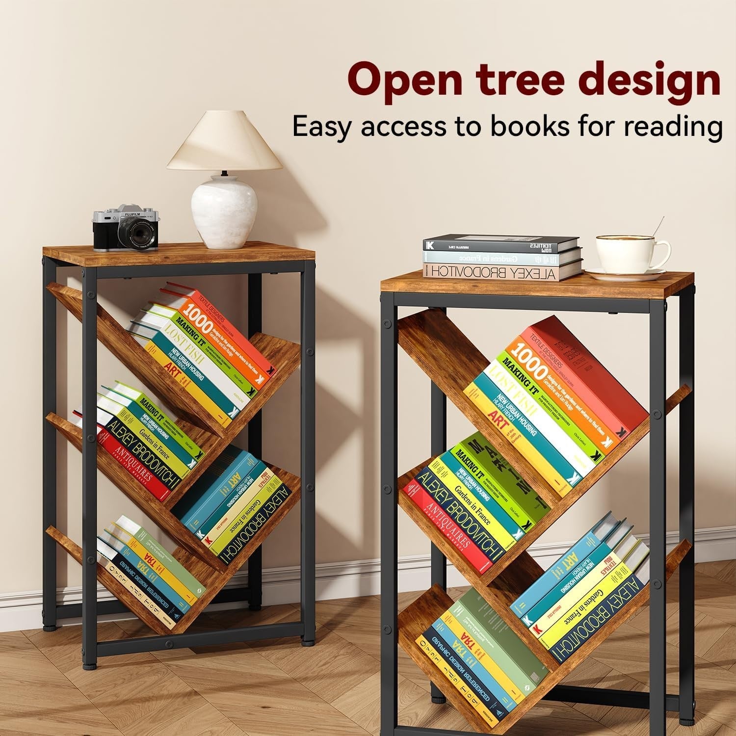 5-Tier Rustic Brown Tree Bookshelf Small Desktop Storage Organizer